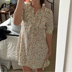 Zara Cream Sundress with Cuffed Sleeves and Mandarin Collar